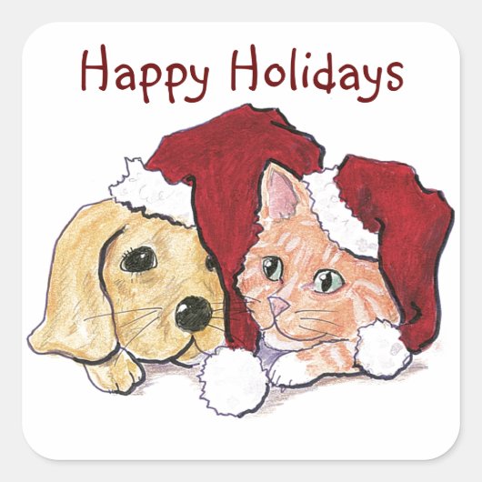 Puppy, Kitten Santa Pet Kerst stickers (Voorkant)