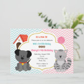 Puppy & kitten tweeling / gezamenlijke verjaardags kaart (Staand voorkant)