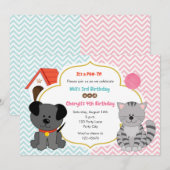 Puppy & kitten tweeling / gezamenlijke verjaardags kaart (Voorkant / Achterkant)