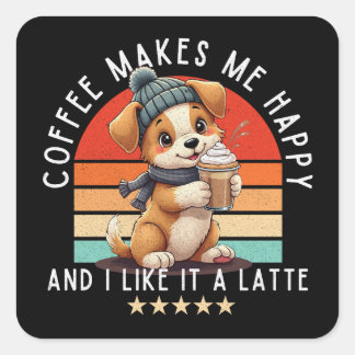 Puppy & Koffie - Koffie maakt me blij, en ik hou v Vierkante Sticker
