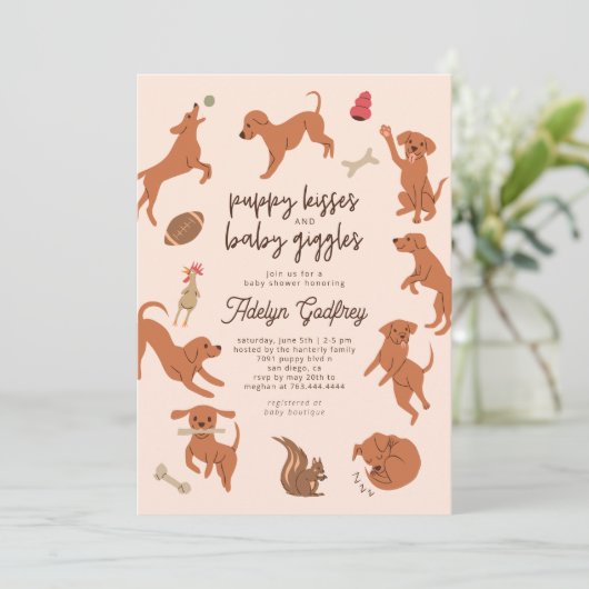 Puppy Kusjes en Baby Giggles Baby shower Kaart (Staand voorkant)