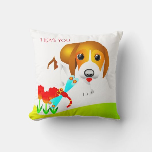 Puppy kussen "Ik hou van je". (Voorkant)
