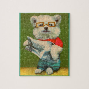 puppy leest krant legpuzzel