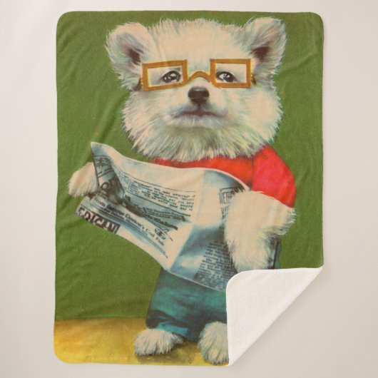 puppy leest krant sherpa deken (Voorkant)