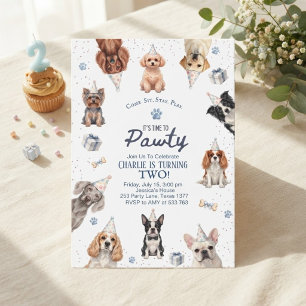 Puppy Let's Feest Verjaardag Hond Feest Uitnodigin Kaart