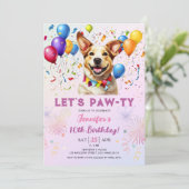 Puppy Lets Pawty Verjaardagsfeestje Meisje 10e Ver Kaart (Staand voorkant)