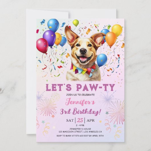 Puppy Lets Pawty Verjaardagsfeestje Meisje 3e Verj Kaart (Voorkant)