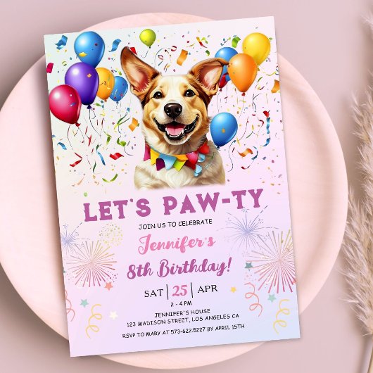 Puppy Lets Pawty Verjaardagsfeestje Meisje 8e Verj Kaart