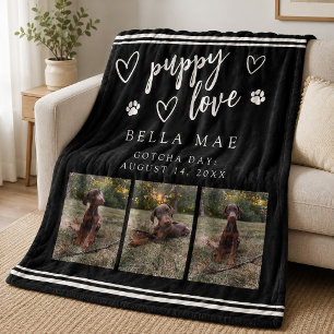 Puppy Liefde Drie Foto Hond Zwart en Wit Sherpa Deken