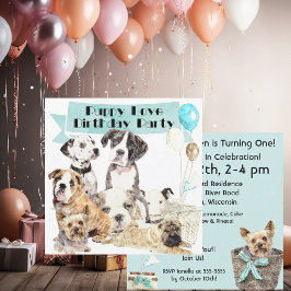 Puppy Liefde Gepersonaliseerd Verjaardagsuitnodigi Kaart