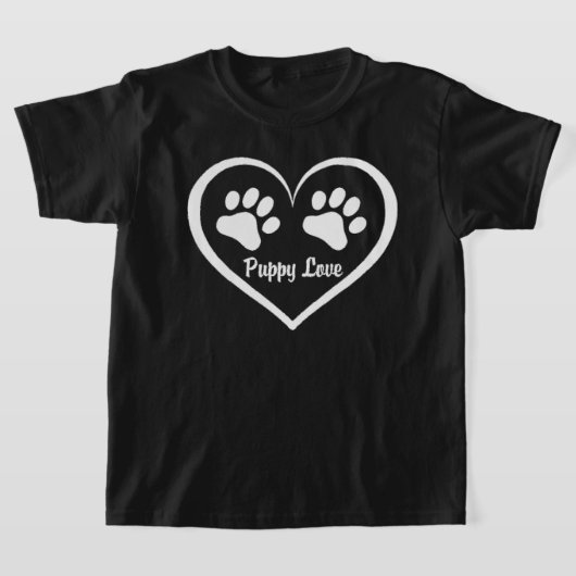 Puppy Liefde hart met pootafdrukken op donker T-shirt (Laagn)