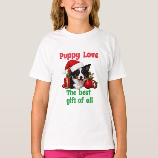 Puppy Liefde Kerst Schattig Dog T-shirt (Voorkant)