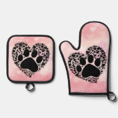 Puppy Liefde Poot Print Ovenwant & Pannenlap Set (Voorkant)