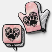 Puppy Liefde Poot Print Ovenwant & Pannenlap Set (Voorkant / Achterkant)