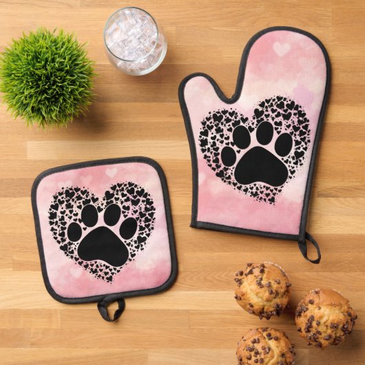 Puppy Liefde Poot Print Ovenwant & Pannenlap Set (Top down)