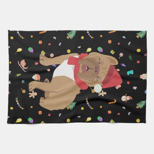 Puppy liefde voor de Feestdagen: Schattigee keuken Theedoek (Horizontaal)