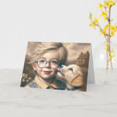 Puppy likken jongen's gezicht kaart (Gele Bloem)