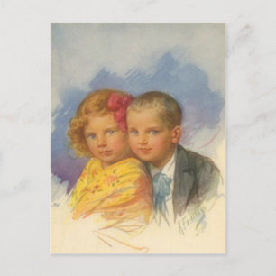 Puppy Love,  Child, Boy & Girl Portret Briefkaart