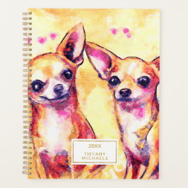 Puppy Love Cute Chihuahuas Pink Waterverf Dogs Planner