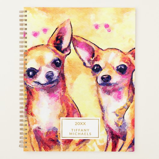 Puppy Love Cute Chihuahuas Pink Waterverf Dogs Planner (Voorkant)