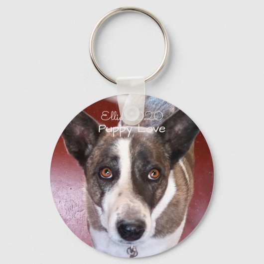 Puppy Love dog met jouw foto, geweldig cadeau Sleutelhanger (Voorkant)