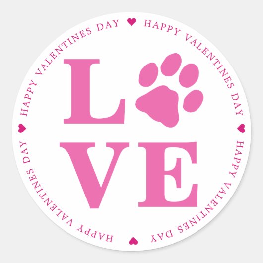 Puppy Love Dog Paw Valentijnsdag Ronde Sticker (Voorkant)