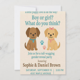 Puppy Love Gender Reveal Uitnodiging