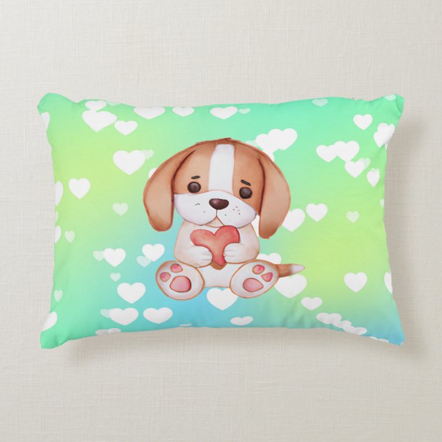 Puppy Love Hearts Accent Pillow Kussen (Voorkant)