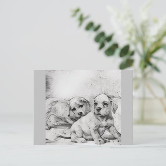 puppy love in gray briefkaart (Staand voorkant)