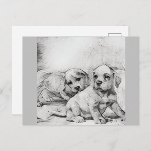 puppy love in gray briefkaart (Voorkant / Achterkant)