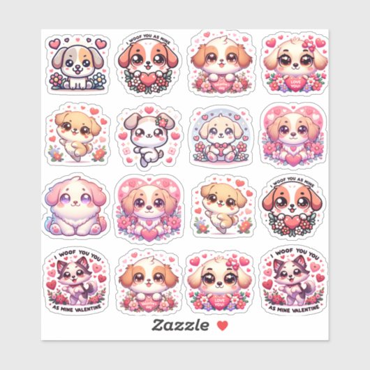 Puppy Love: Kawaii Valentijn's Day Stickers (Vel)