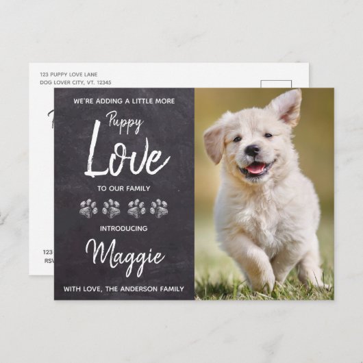 Puppy Love New Pet Dog Puppy Shower Invitation Aankondigingskaart (Voorkant / Achterkant)