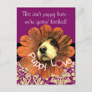 Puppy Love Peking Out of a Flower Aankondigingskaart