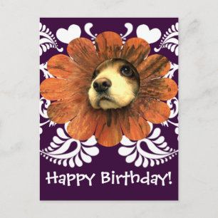 Puppy Love Peking Out of a Flower Briefkaart