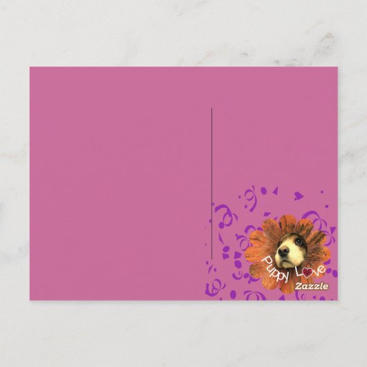 Puppy Love Peking Out of a Flower Briefkaart (Achterkant)