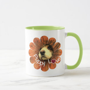 Puppy Love Peking Out of a Flower Mok