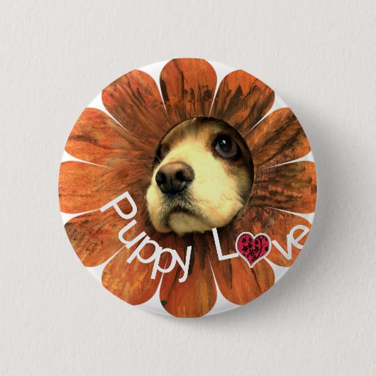 Puppy Love Peking Out of a Flower Ronde Button 5,7 Cm (Voorkant)