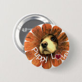 Puppy Love Peking Out of a Flower Ronde Button 5,7 Cm (Voorkant /achterkant)