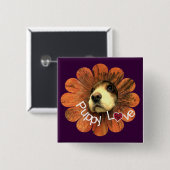 Puppy Love Peking Out of a Flower Vierkante Button 5,1 Cm (Voorkant /achterkant)