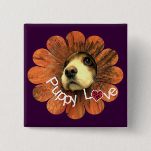 Puppy Love Peking Out of a Flower Vierkante Button 5,1 Cm