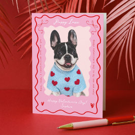 Puppy Love Pink Red Retro Dog Pet Photo Valentines Feestdagen Kaart