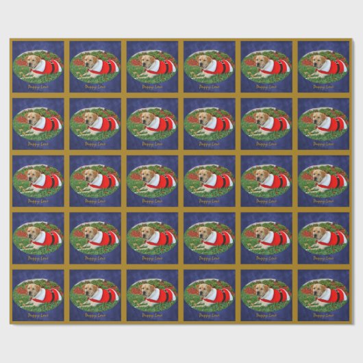 Puppy Love — Puppy in Santa Outfit Cadeaupapier (Vlak)