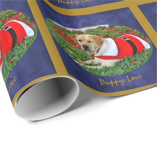 Puppy Love — Puppy in Santa Outfit Cadeaupapier (Rol Hoek)