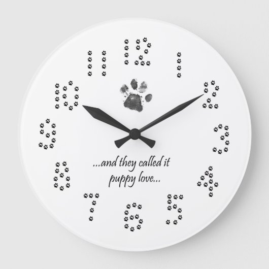 Puppy Love Quote Dog Paw Print Wall klok (Voorkant)
