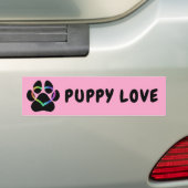 Puppy Love Rainbow Heart Bumpersticker (Op auto)