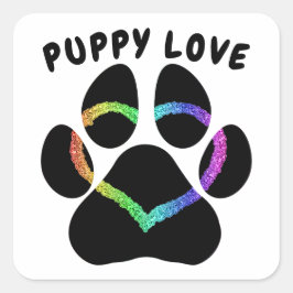 Puppy Love Rainbow Heart Vierkante Sticker