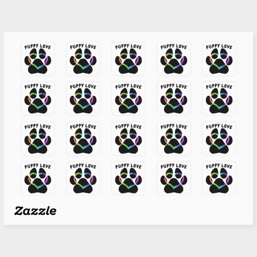 Puppy Love Rainbow Heart Vierkante Sticker (Vel)