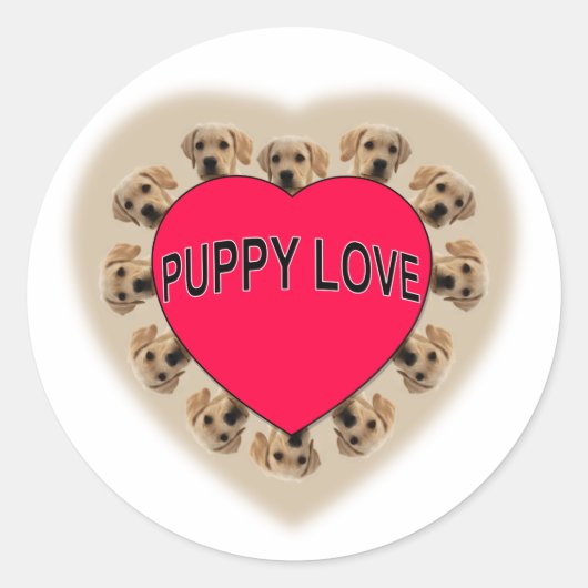 Puppy Love Ronde Sticker (Voorkant)