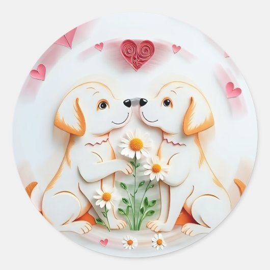 Puppy Love Ronde Sticker (Voorkant)