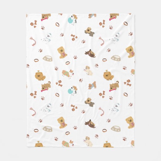 Puppy Love Seamless Pattern | Playful Dogs, Paw Pr Fleece Deken (Voorkant)